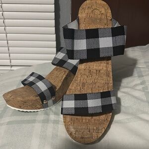 Black and White Checkered Wedge Sandals